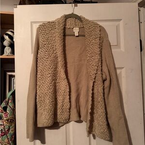 Chico's Cream Textured Open-Front Cardigan